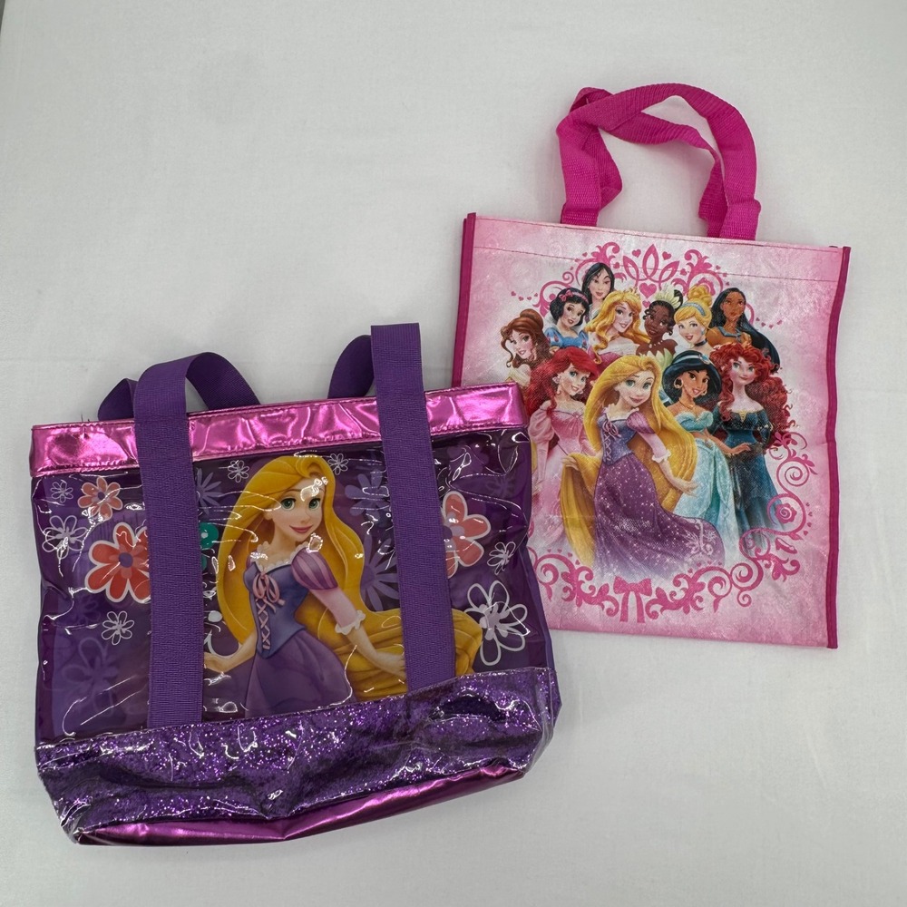 Vintage Disney Store Rapunzel Purple Glitter Swim Tote & Princess Reusable Bag